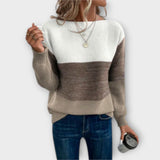 Klara - Elegáns háromszínű patchwork pulóver