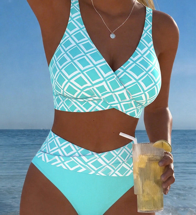 Dóra | Xadrez Mintás Bikini Magas Derekú Sutiánélküli Fazon